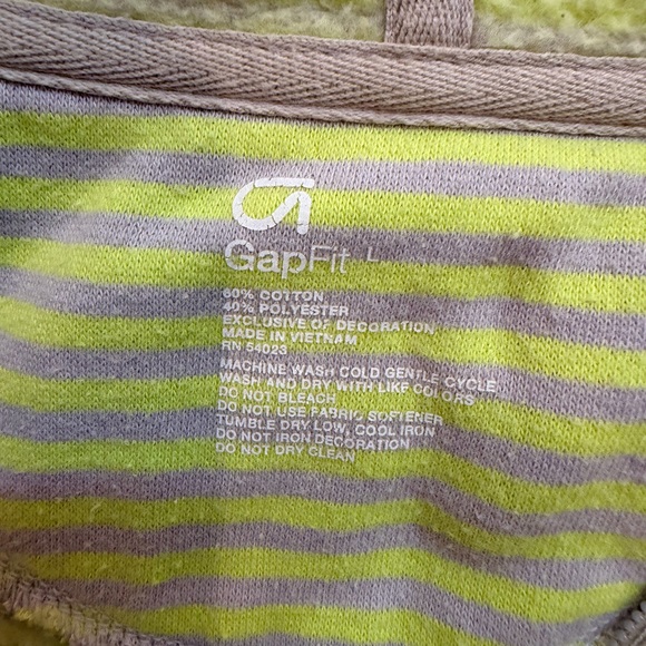 GapFit Women’s L Yellow Gray Striped Full Zip Hoodie Fleece Lined Thumb Holes - Picture 5 of 10